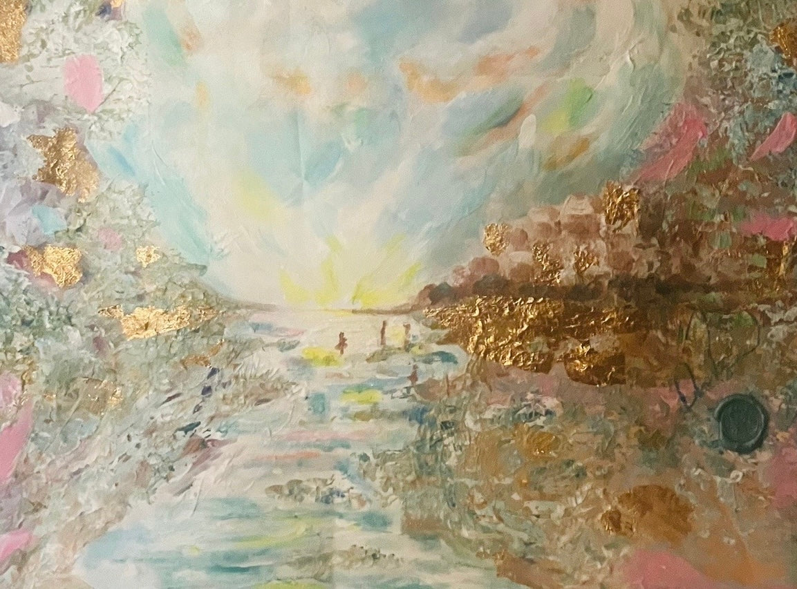 Large Original baroque painting 24 x 24 “On the edge of the golden lake”