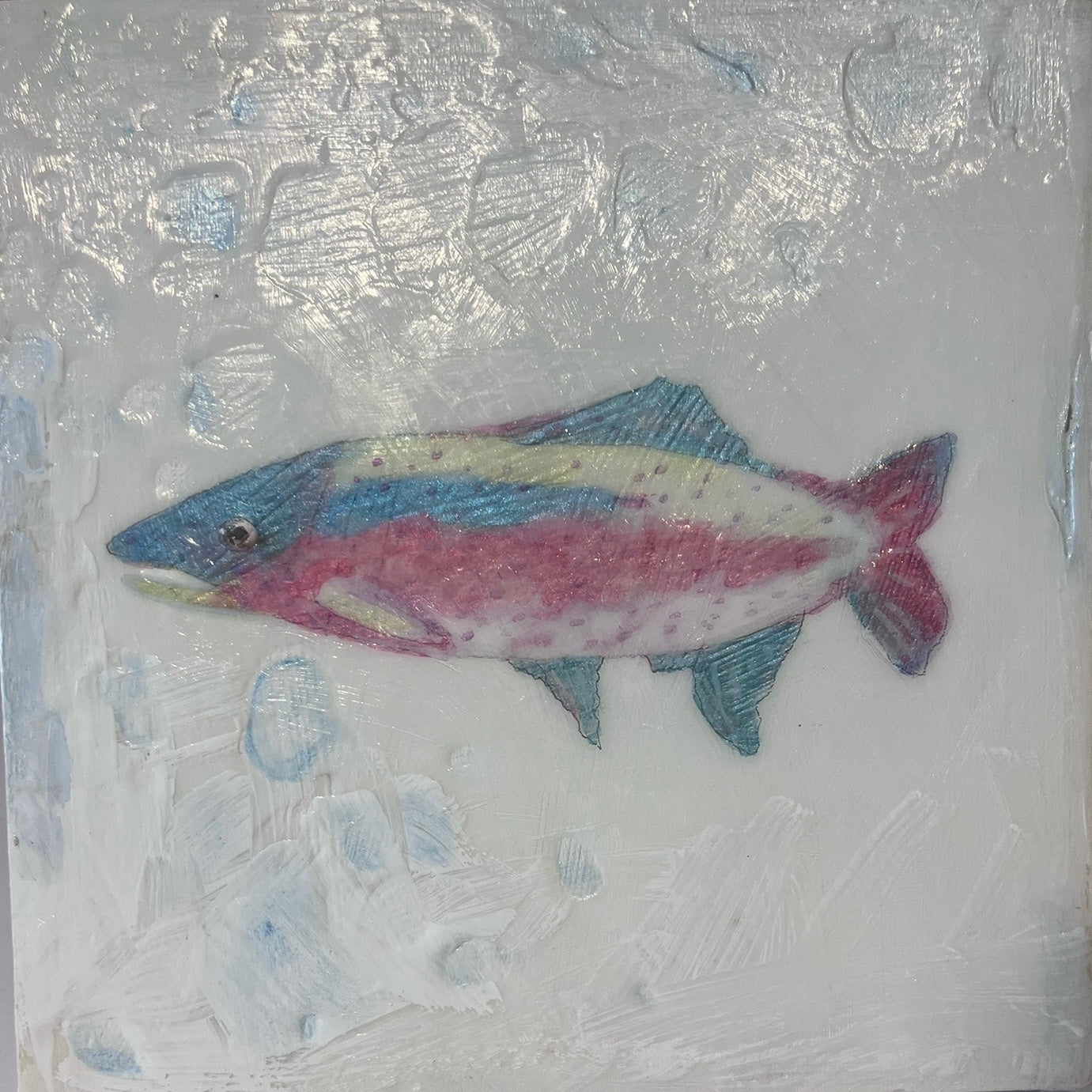 Trout /Metallic watercolor 6 x 6 inches on wood box panel (Copy)