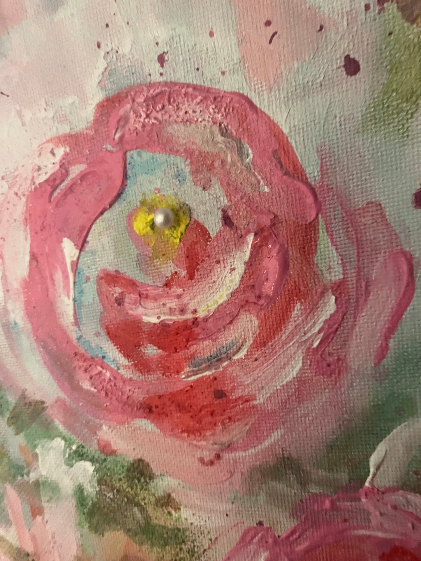 Medium Original Embellished Pink Rose Abstract
