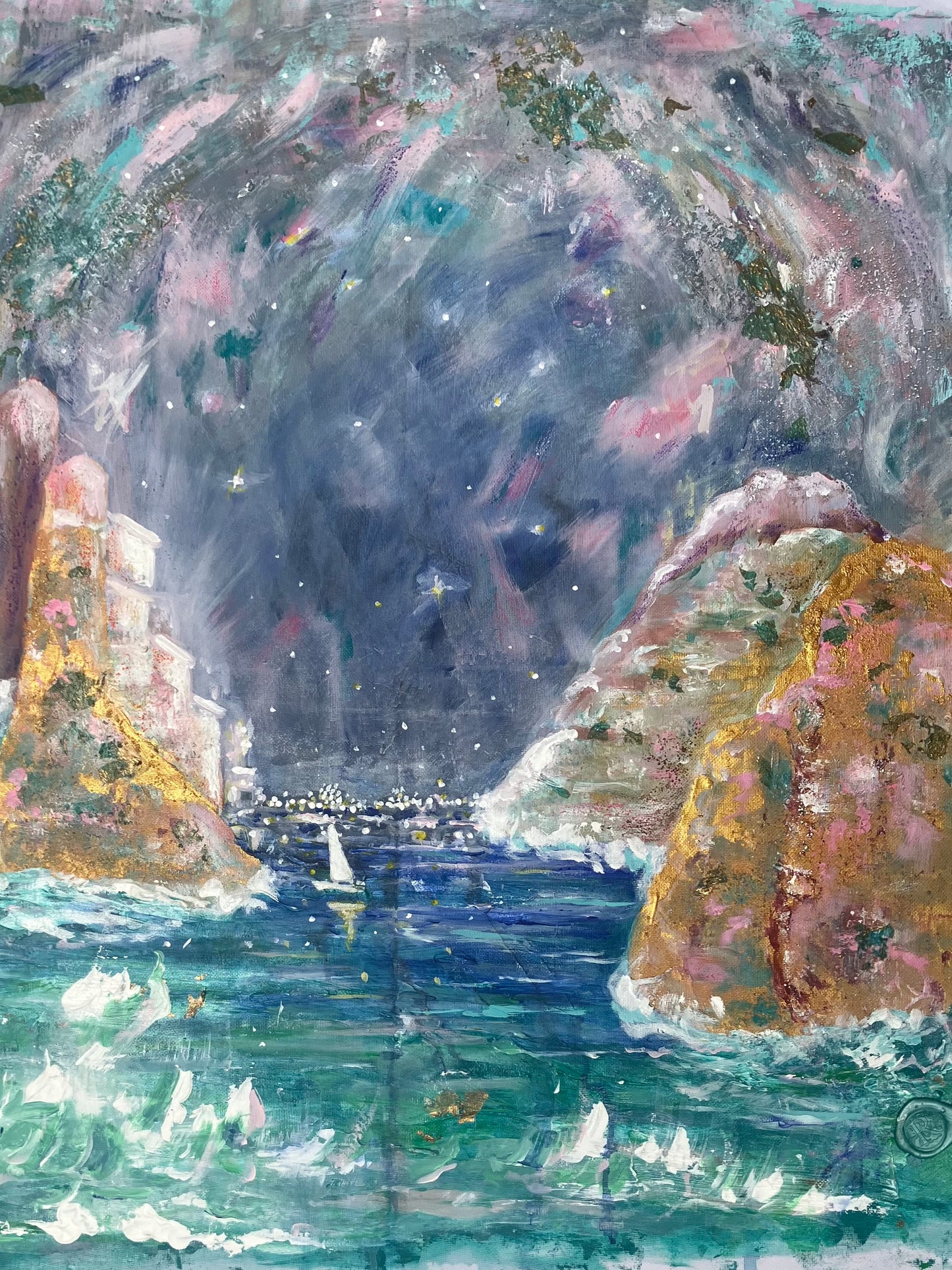 Medium /Large Original Baroque Painting 24 x 24 “In “Nightfall in my Italian Dreams”