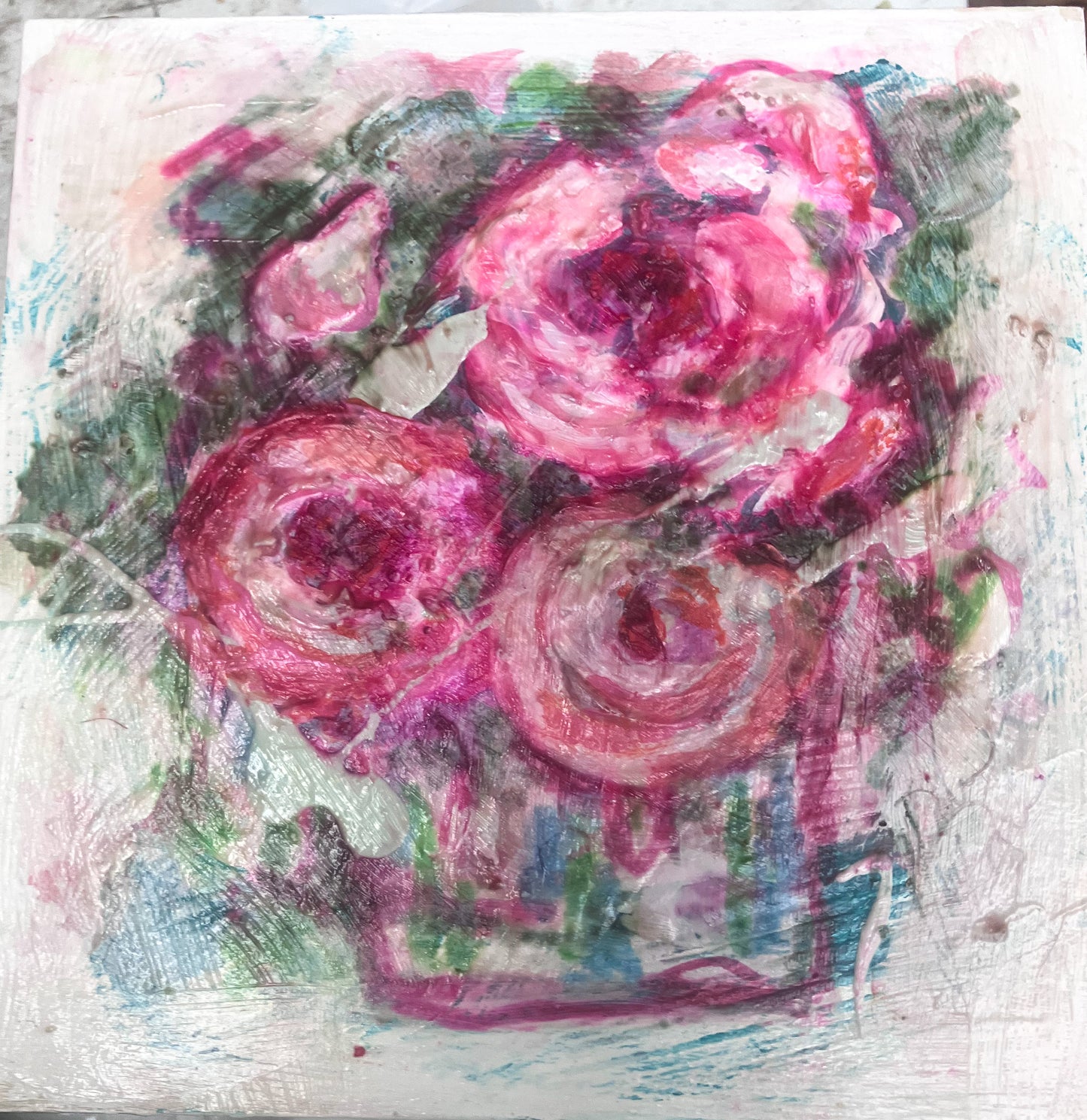 Rose Bloom metallic watercolor 6 x 6 inch