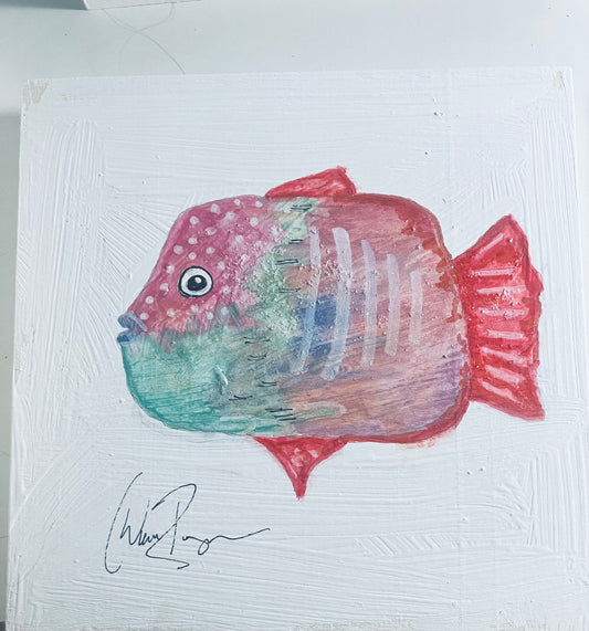 Tropical Pinkie/Metallic watercolor 6 x 6 inches on wood box panel
