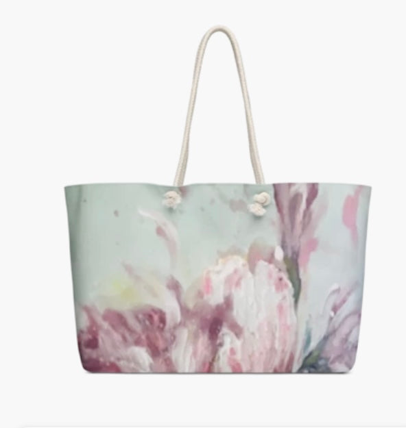 Tote Bag /Sea green pink floral