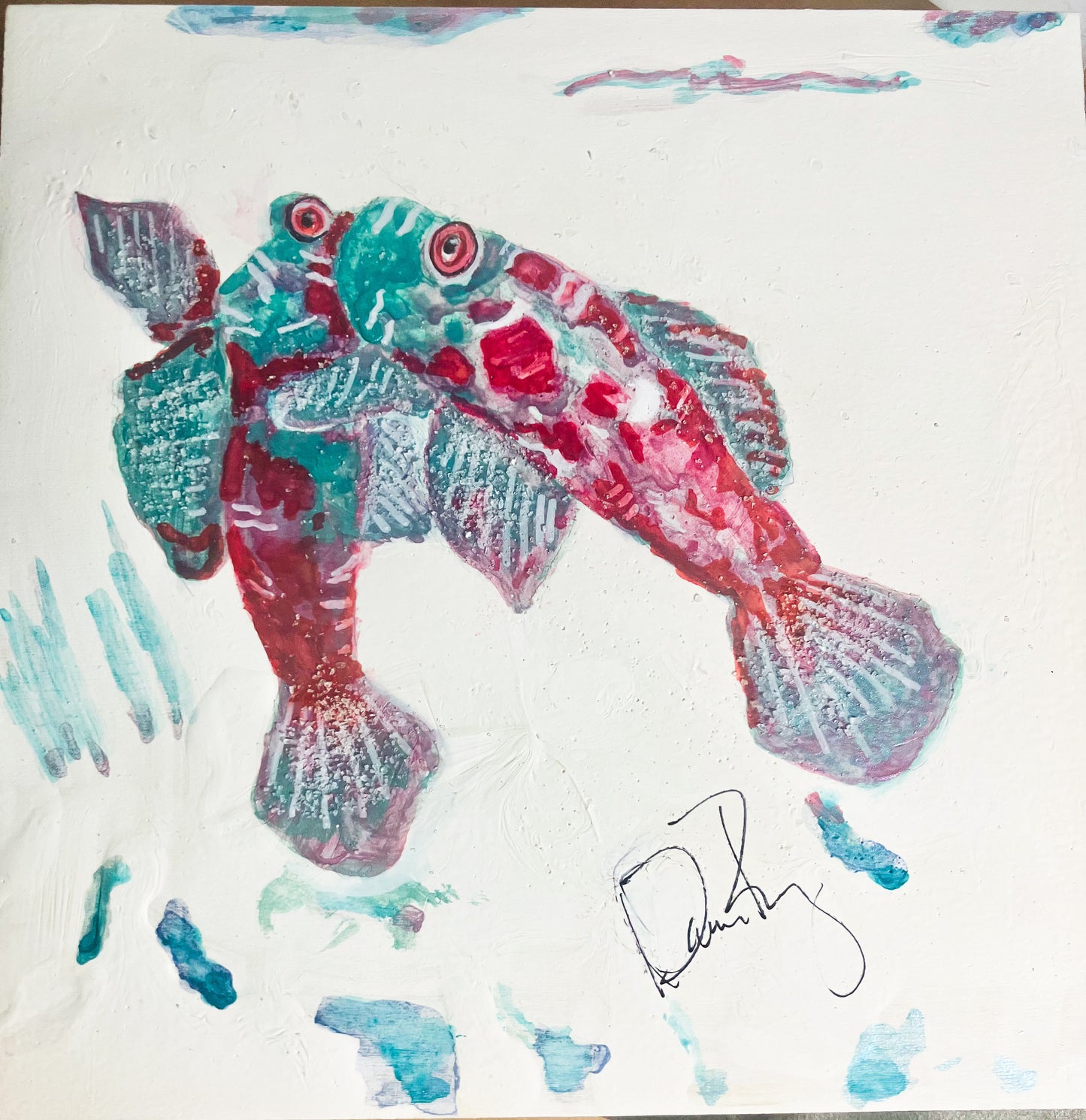 Dragon Fish /Metallic watercolor 6 x 6 inches on wood box panel