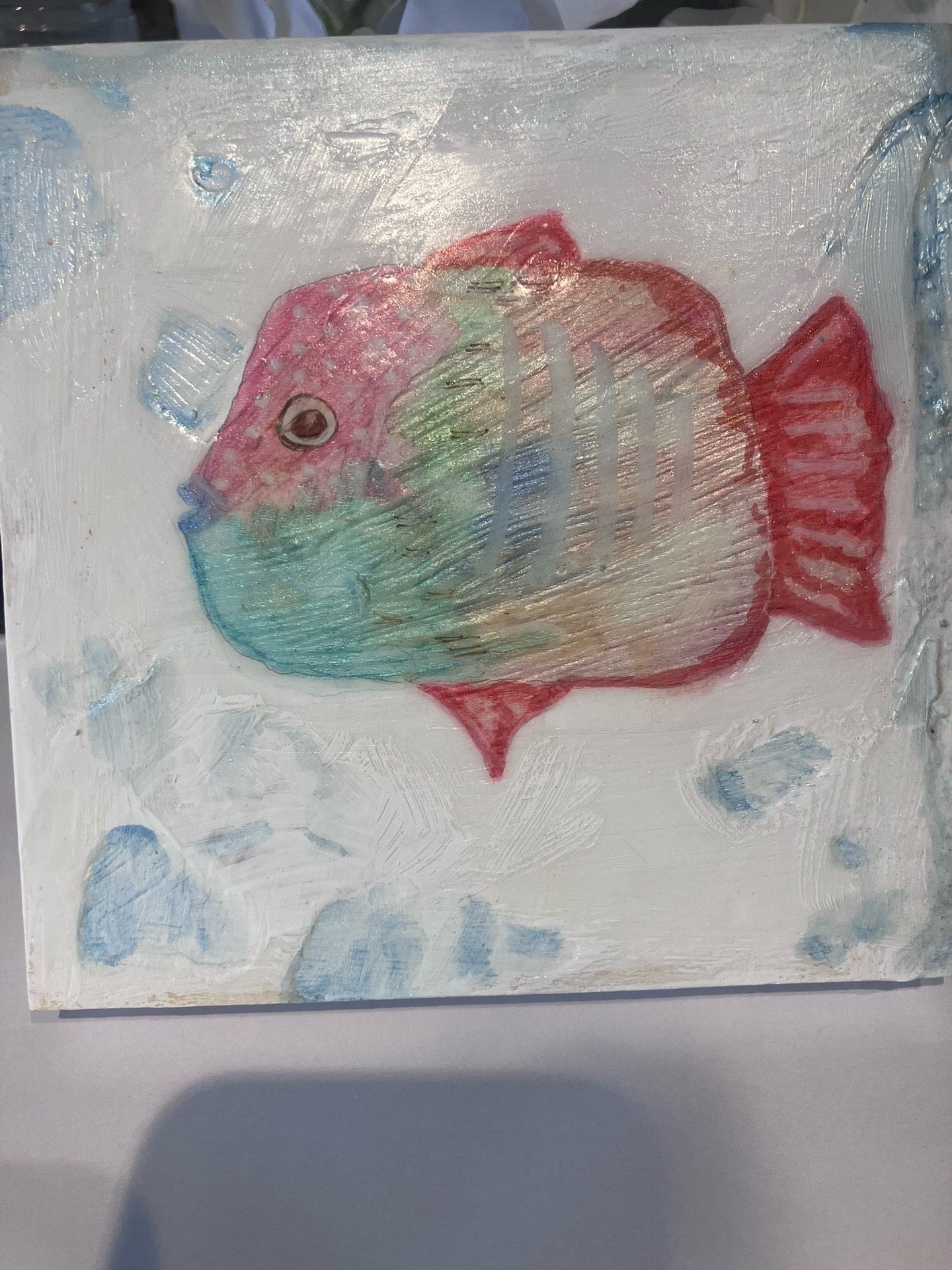 Aquarelle métallique/Tropical Pinkie 15 x 15 cm sur panneau en bois