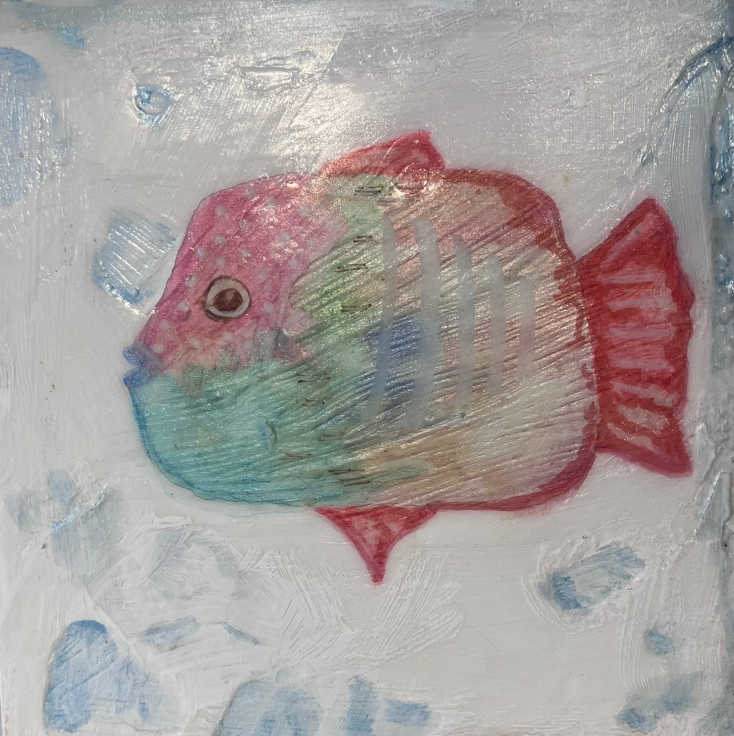 Aquarelle métallique/Tropical Pinkie 15 x 15 cm sur panneau en bois