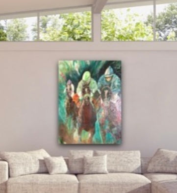 Large Original 24 x 36 Oil / Racing At The Fairgrounds